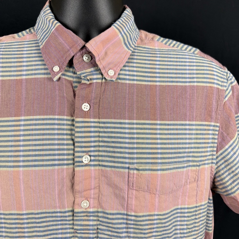 J Crew Shirt Mens Medium Pink Blue Stripes Indian Madras Popover Pullover